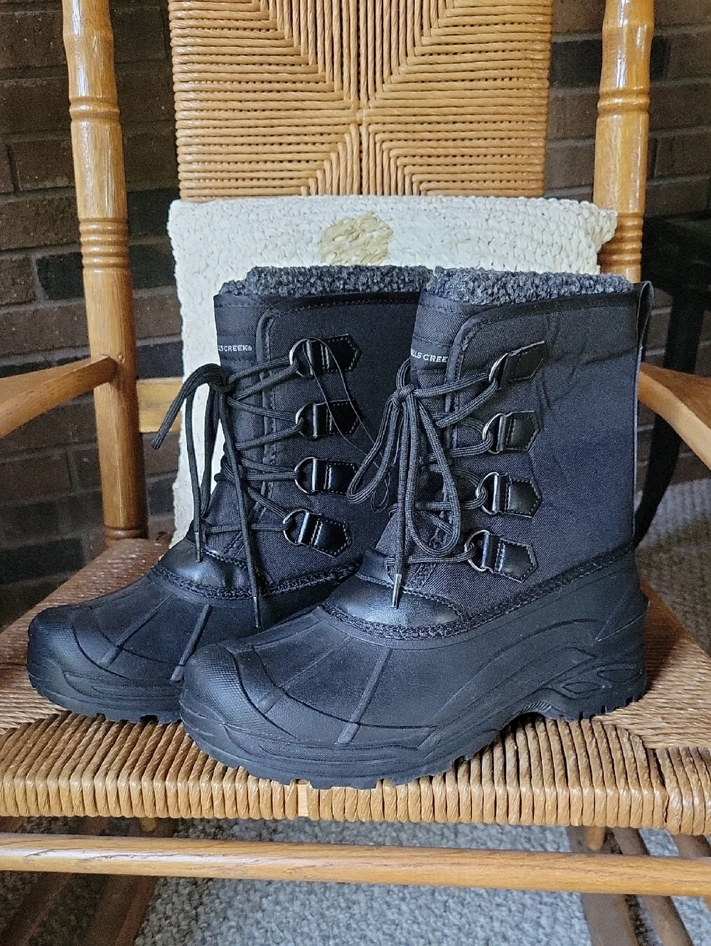 Falls Creek Black Lace-Up Insulated Snow Boots with Faux-Fur Cuff, Snowpack, 11M